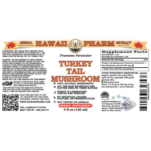 Hawaii Pharm turkey tail (hongo cola de pavo) extracto 120ml